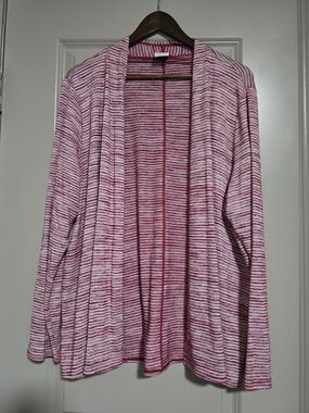 Van Heusen Pink and White Striped Open-Front Cardigan